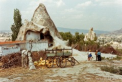 Horse and cart outside cave home near Gorem, Cappadocia, Turkey - 1992